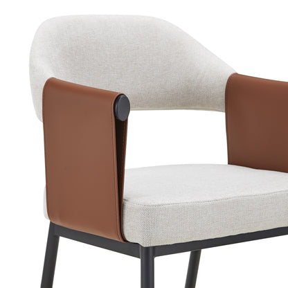 Jensen Modern Light Grey Fabric Camel Vegan Leather Dining Chair