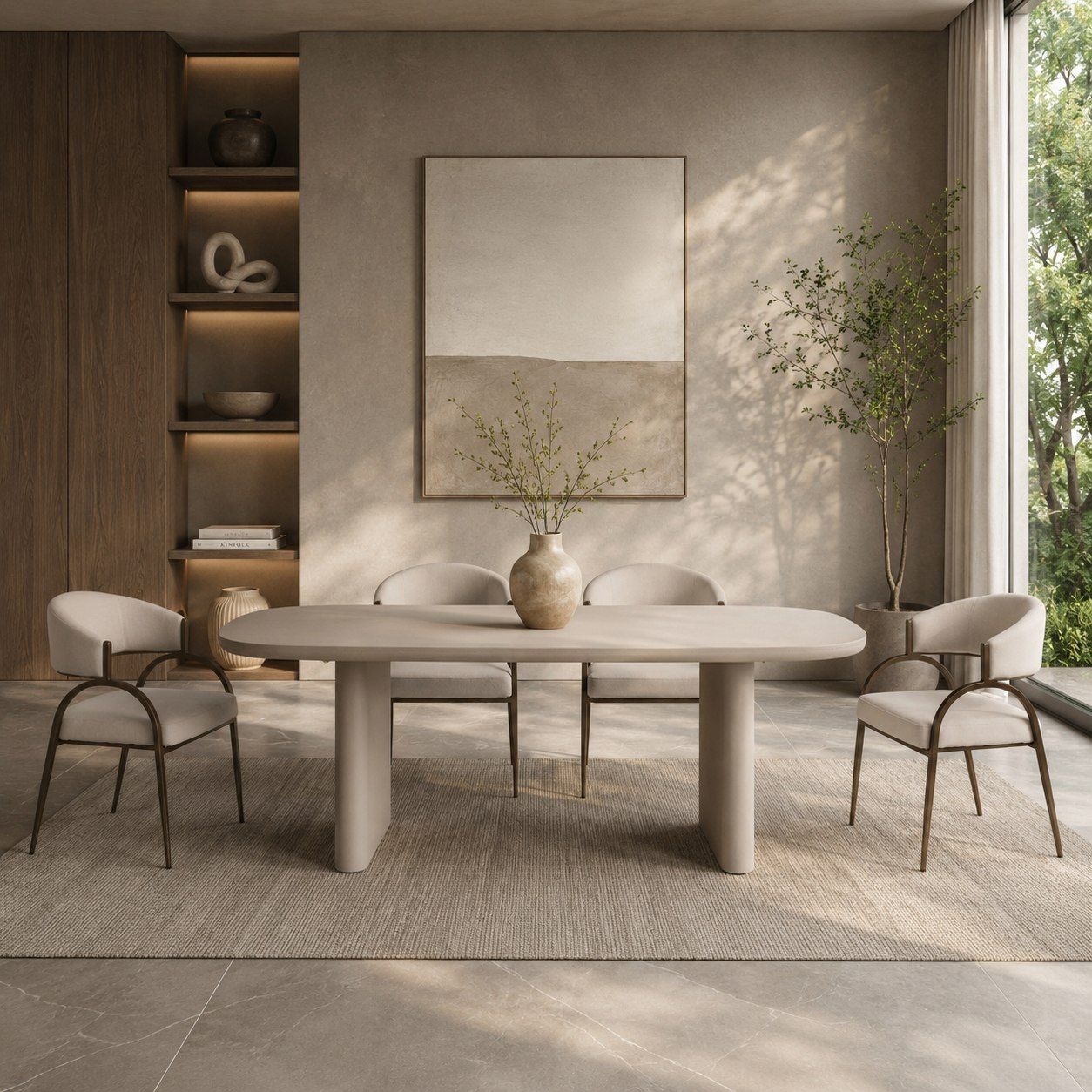 Hudson Modern Off White Fabric Bronze Dining Chair