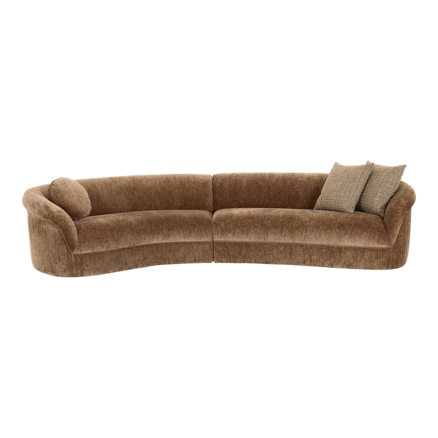 Sheth Modern Brown Fabric Curved 2‑Piece Sectional Sofa with Pillows