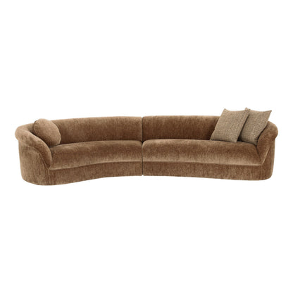 Sheth Modern Brown Fabric Curved 2‑Piece Sectional Sofa with Pillows
