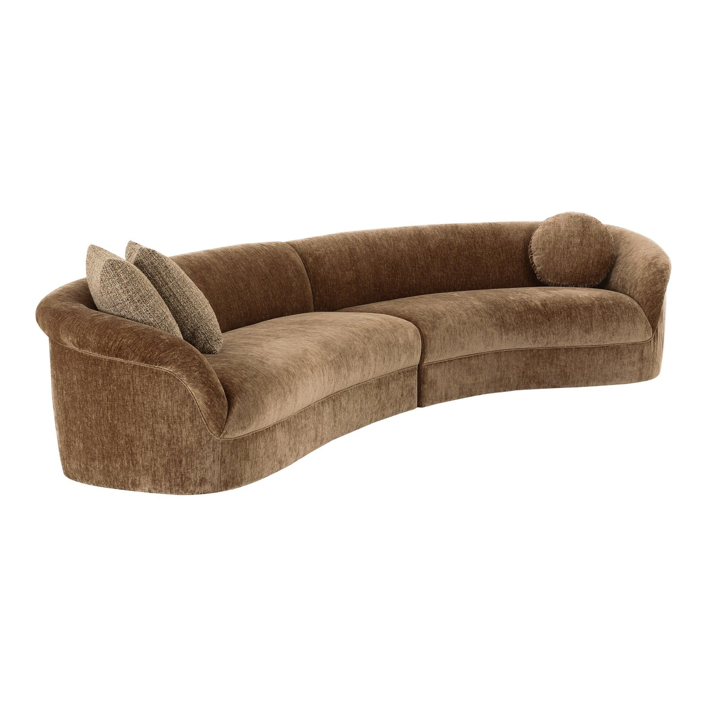 Sheth Modern Brown Fabric Curved 2‑Piece Sectional Sofa with Pillows