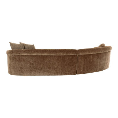 Sheth Modern Brown Fabric Curved 2‑Piece Sectional Sofa with Pillows