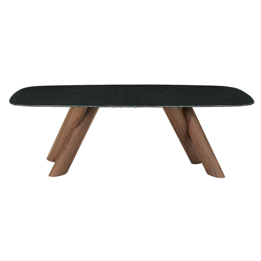 Carnaby Modern Dark Grey Glass Walnut Dining Table