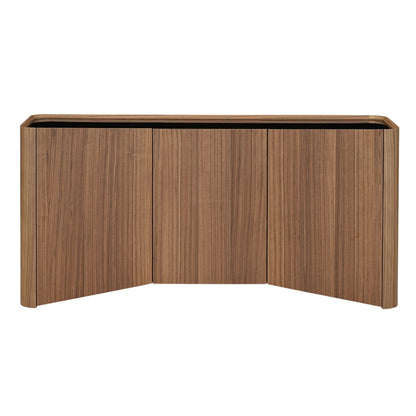 Barbon Modern Black Glass Walnut Buffet