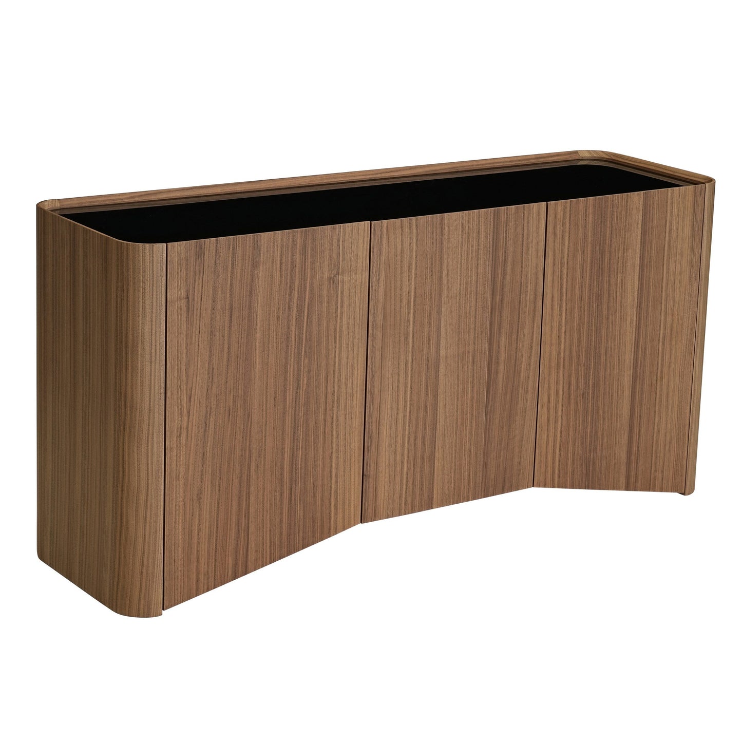 Barbon Modern Black Glass Walnut Buffet