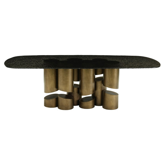 Chancery Modern Dark Grey Glass Antique Brass Dining Table