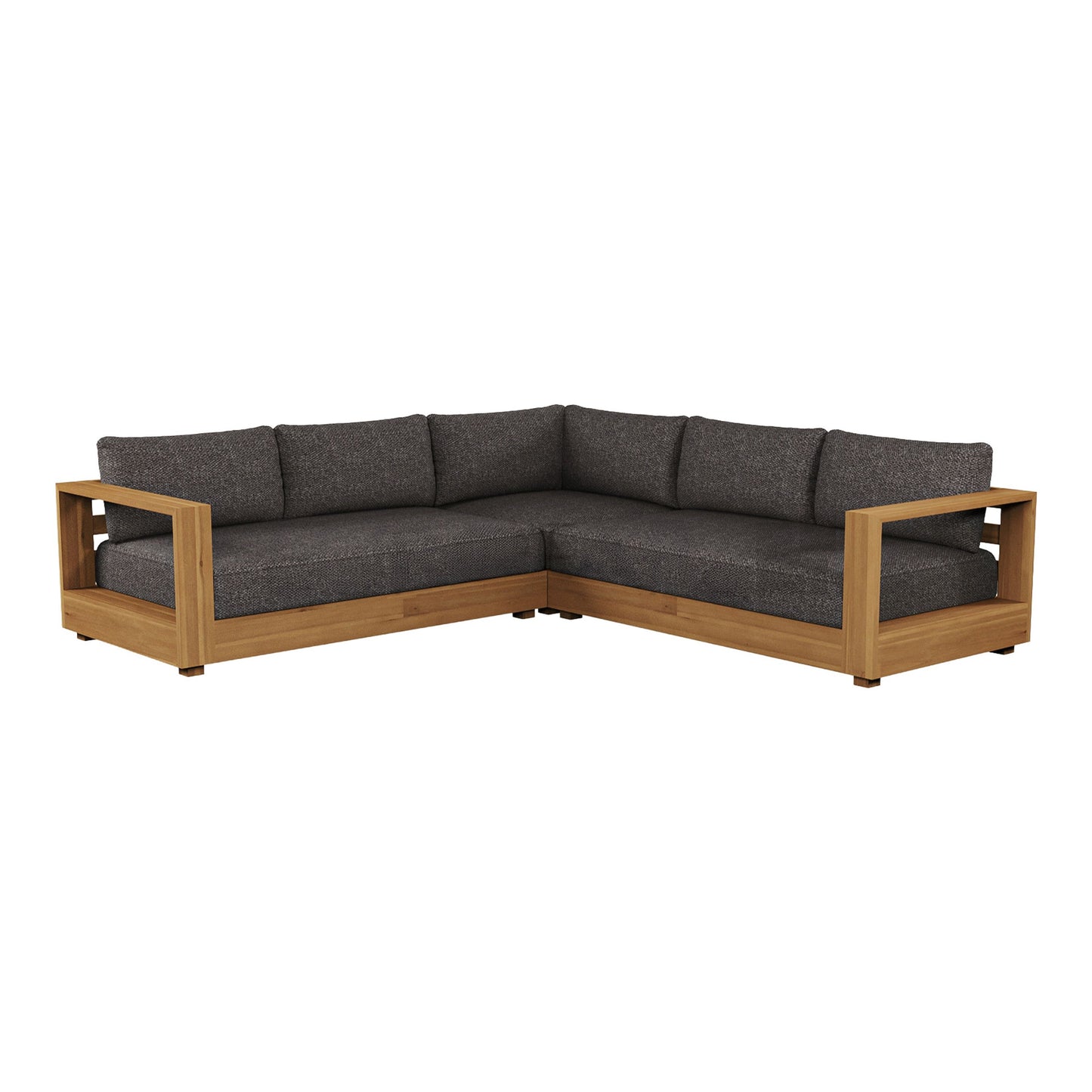 Santorini Outdoor Grey Olefin Fabric and Natural Teak Sectional Sofa