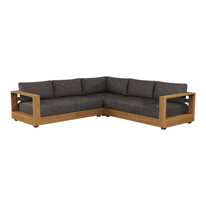 Santorini Outdoor Grey Olefin Fabric and Natural Teak Sectional Sofa