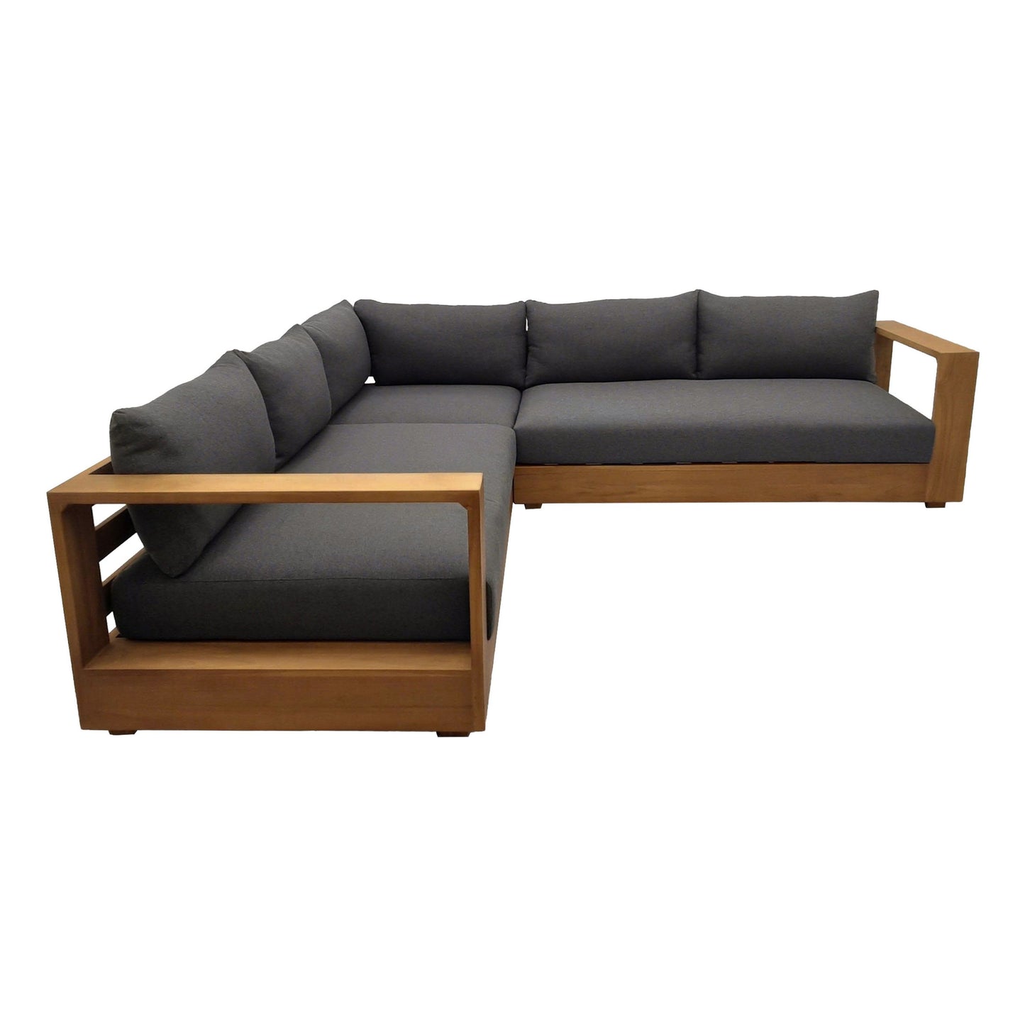 Santorini Outdoor Grey Olefin Fabric and Natural Teak Sectional Sofa