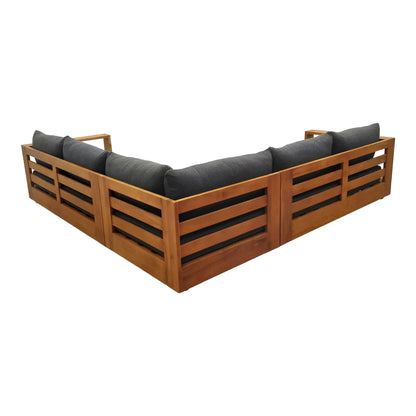 Santorini Outdoor Grey Olefin Fabric and Natural Teak Sectional Sofa