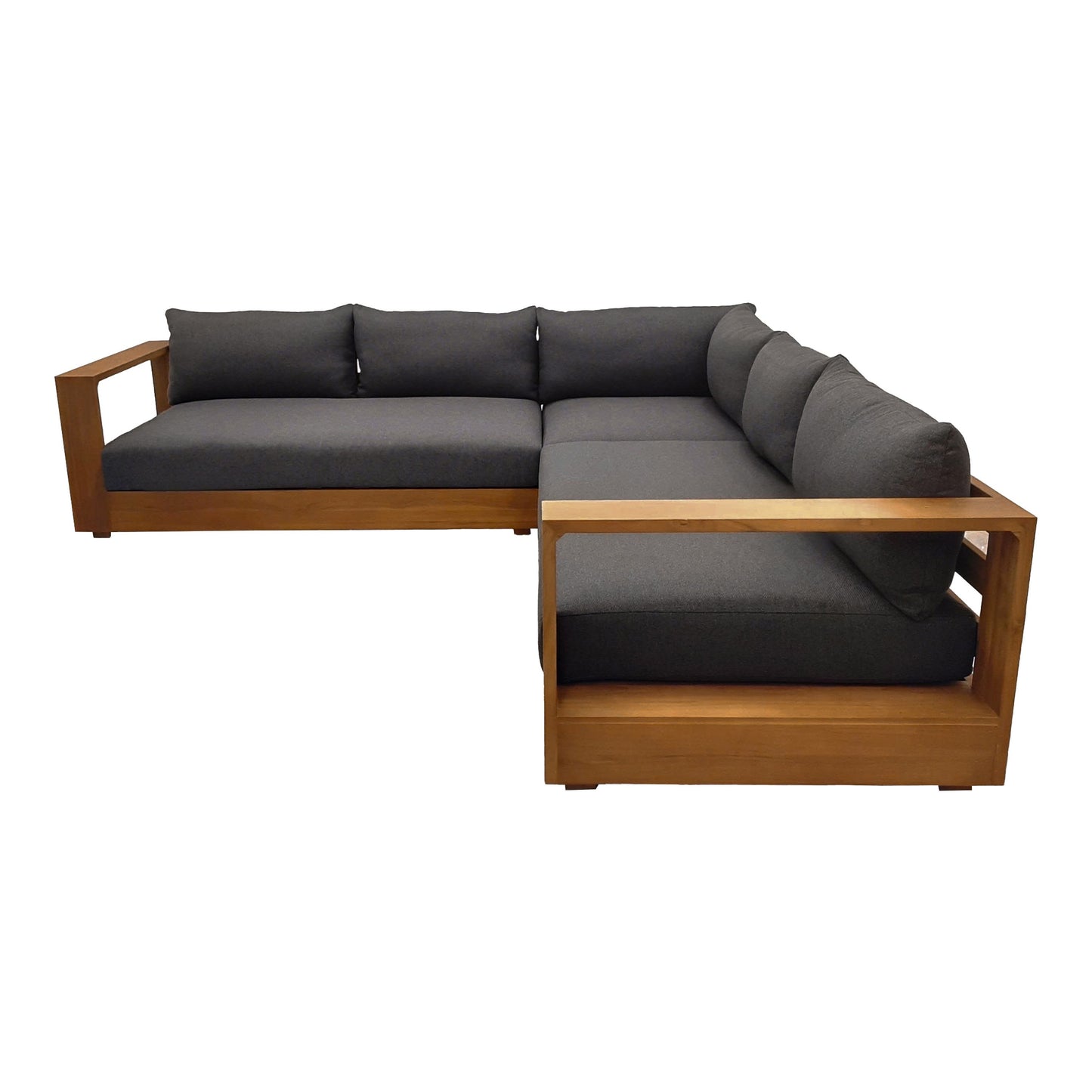 Santorini Outdoor Grey Olefin Fabric and Natural Teak Sectional Sofa