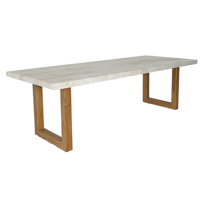 Cascais Outdoor Grey Faux Travertine and Eucalyptus Dining Table Set