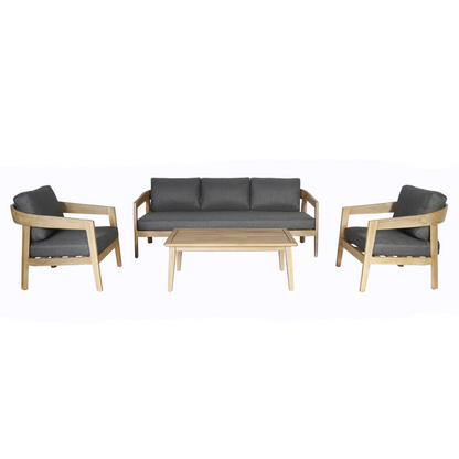 Sintra Outdoor Grey Fabric and Eucalyptus Sofa Set