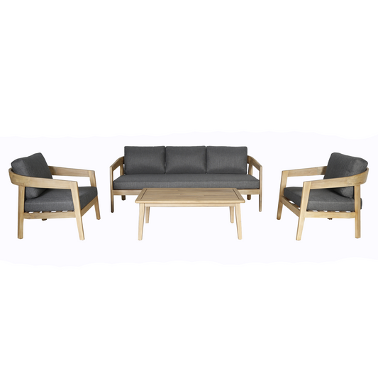 Sintra Outdoor Grey Fabric and Eucalyptus Sofa Set