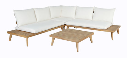 Tavira Outdoor Off‑White Fabric and Eucalyptus Sectional Sofa Set