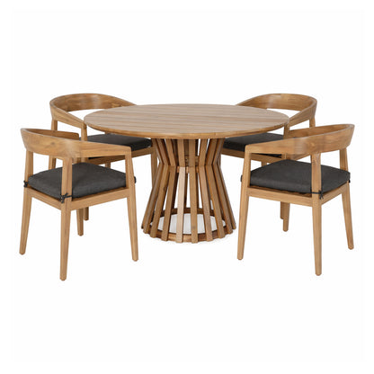 Sintra Outdoor Grey and Eucalyptus Round Dining Table Set
