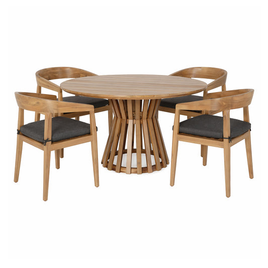 Sintra Outdoor Grey and Eucalyptus Round Dining Table Set