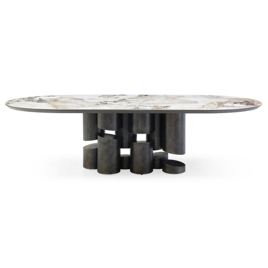 Finsbury Modern Ceramic Dark Grey Brass Oval Dining Table