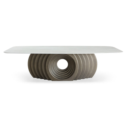 Moorgate Modern Travertine Ceramic Bronze Dining Table