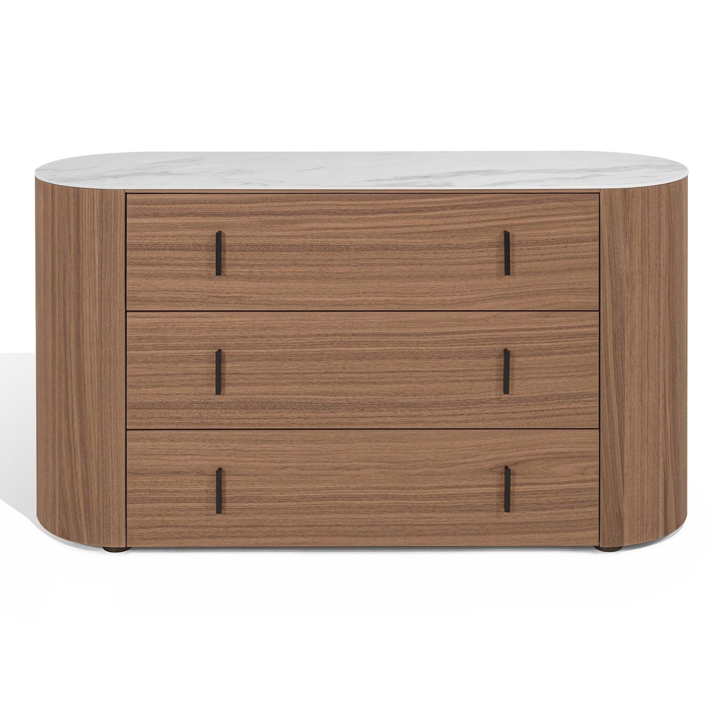 Chelton Contemporary White Ceramic and Walnut 3 Drawer Dresser