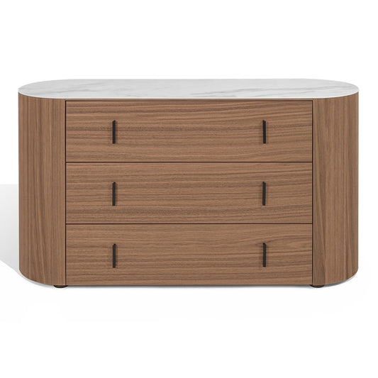Chelton Contemporary White Ceramic and Walnut 3 Drawer Dresser