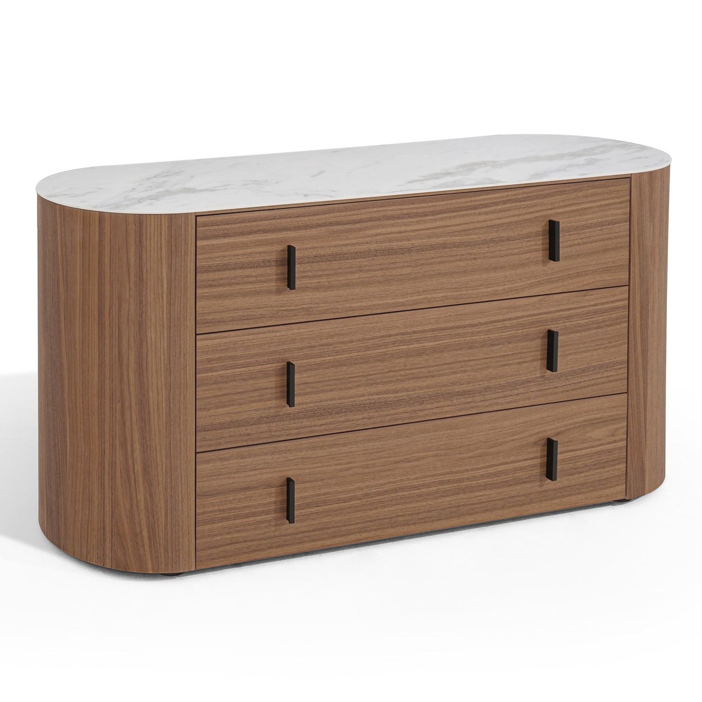 Chelton Contemporary White Ceramic and Walnut 3 Drawer Dresser