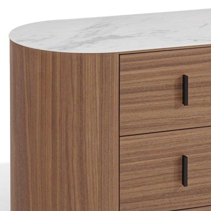 Chelton Contemporary White Ceramic and Walnut 3 Drawer Dresser