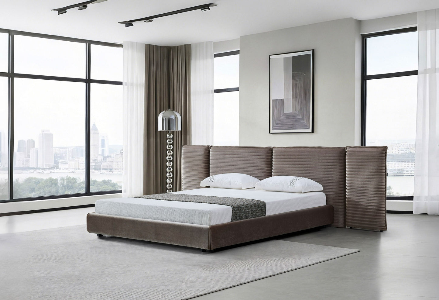 Breslow Modern Dark Taupe Velvet Bed