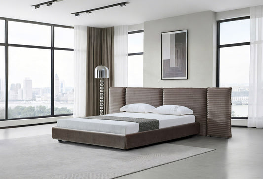 Breslow Modern Dark Taupe Velvet Bed
