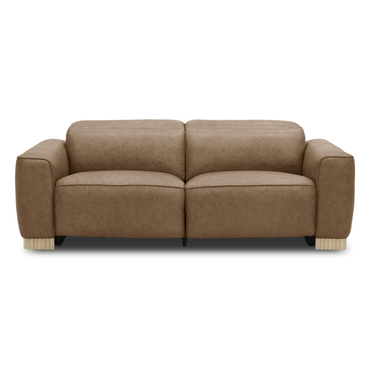 Nouveau Aris Brown Leather Sofa with Dual Power Recliners and Power Headrests