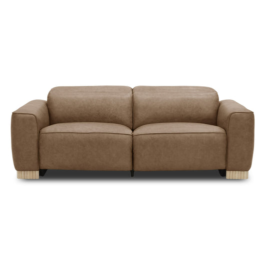 Nouveau Aris Brown Leather Sofa with Dual Power Recliners and Power Headrests