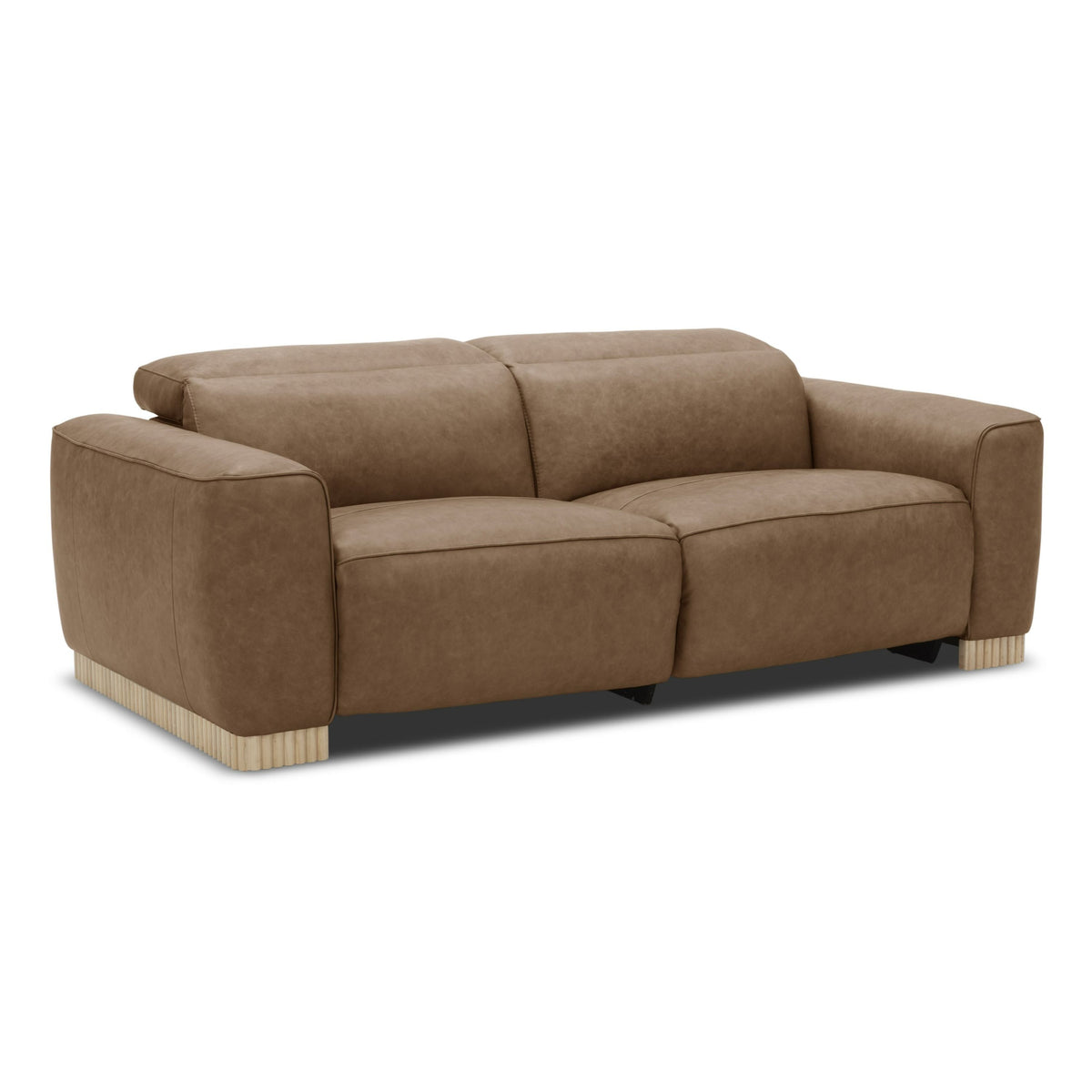 Nouveau Aris Brown Leather Sofa with Dual Power Recliners and Power Headrests