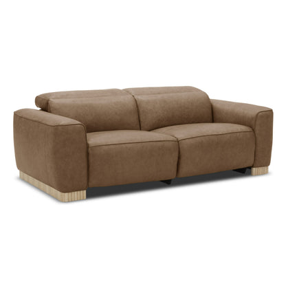 Nouveau Aris Brown Leather Sofa with Dual Power Recliners and Power Headrests