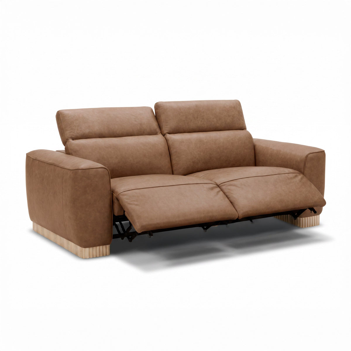 Nouveau Aris Brown Leather Sofa with Dual Power Recliners and Power Headrests