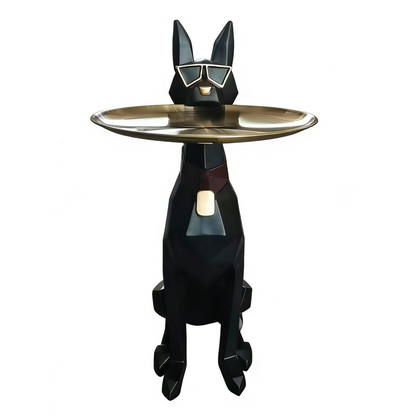 Cool Dog With Plate Modern Black and Gold Sculpture