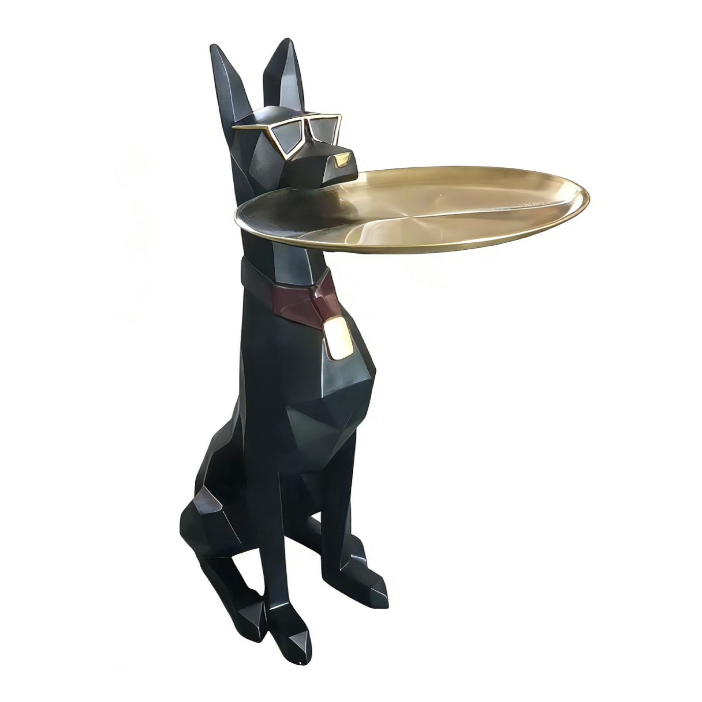 Cool Dog With Plate Modern Black and Gold Sculpture