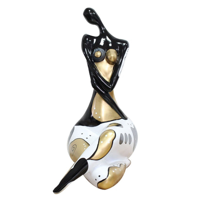 Woman Crossed Legs Black White and Gold Sculpture
