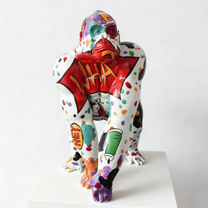 Graffiti Gorilla White and Multi‑Color Sculpture