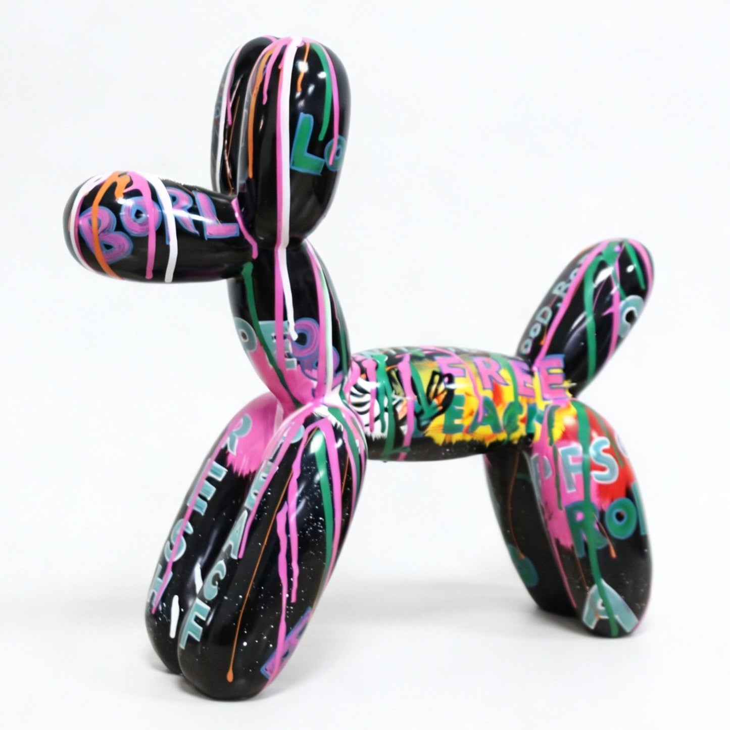 Small Graffiti Balloon Dog Black and Multi‑Color Sculpture