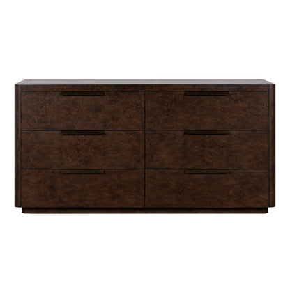 Perez Modern Dark Poplar Burl 6-Drawer Horizontal Dresser