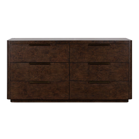 Perez Modern Dark Poplar Burl 6-Drawer Horizontal Dresser