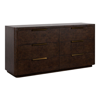 Perez Modern Dark Poplar Burl 6-Drawer Horizontal Dresser