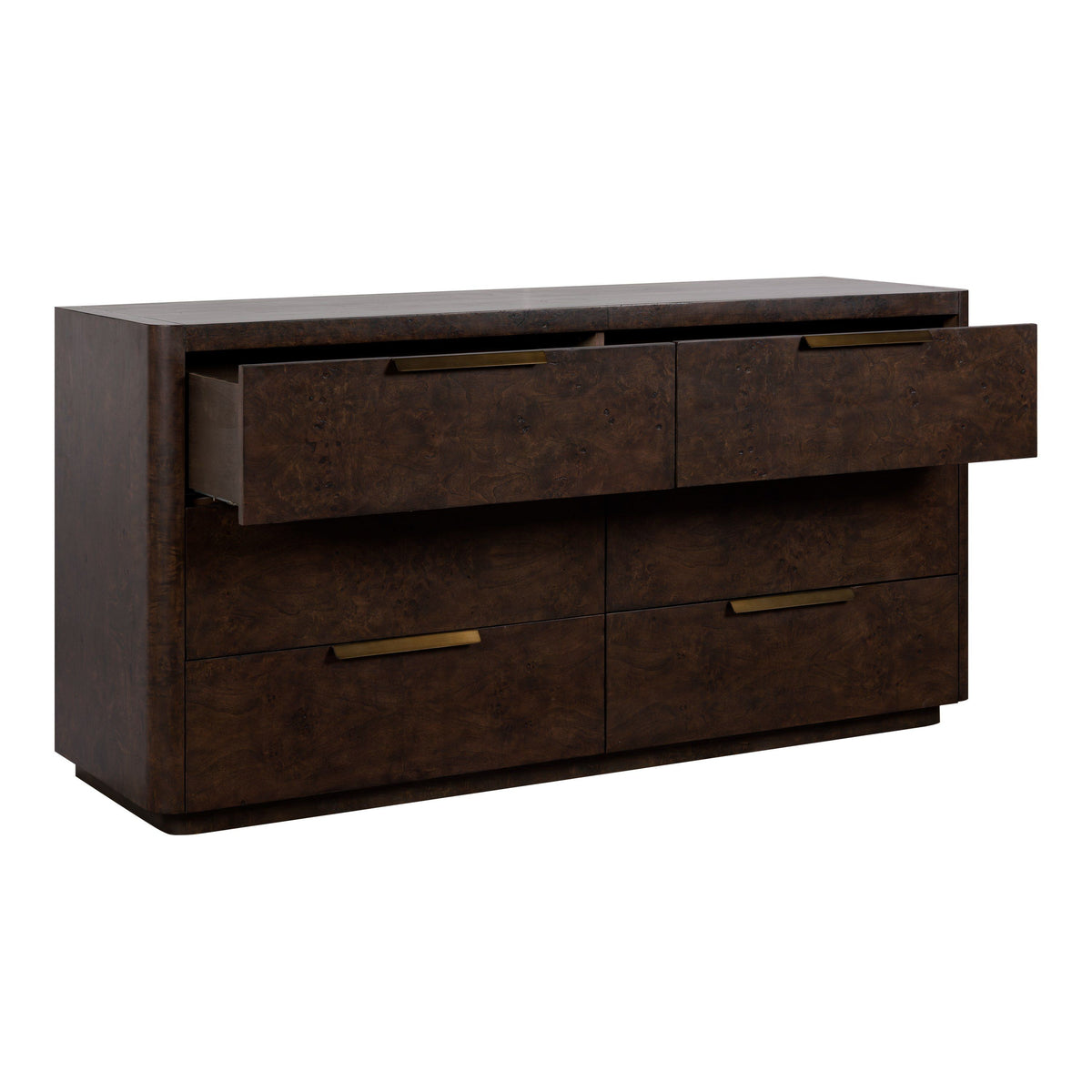 Perez Modern Dark Poplar Burl 6-Drawer Horizontal Dresser