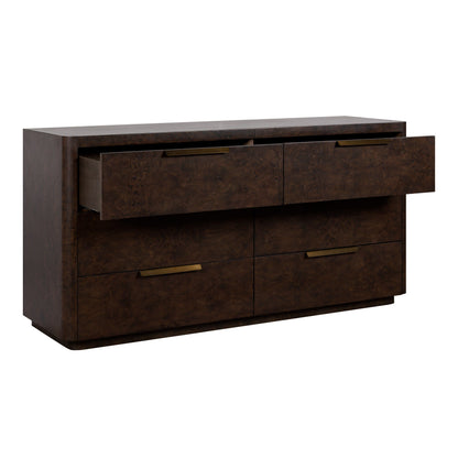 Perez Modern Dark Poplar Burl 6-Drawer Horizontal Dresser