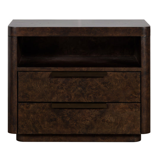 Perez Modern Dark Poplar Burl 2-Drawer Nightstand with Open Shelf