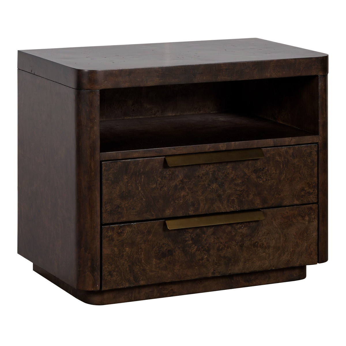Perez Modern Dark Poplar Burl 2-Drawer Nightstand with Open Shelf