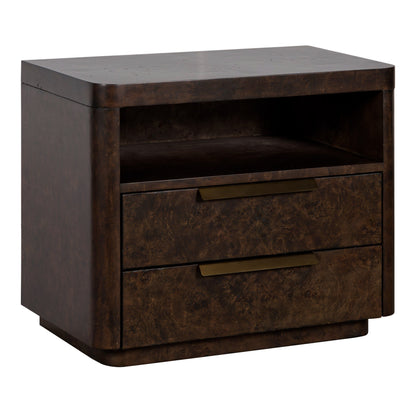 Perez Modern Dark Poplar Burl 2-Drawer Nightstand with Open Shelf