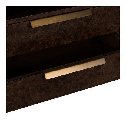 Perez Modern Dark Poplar Burl 2-Drawer Nightstand with Open Shelf