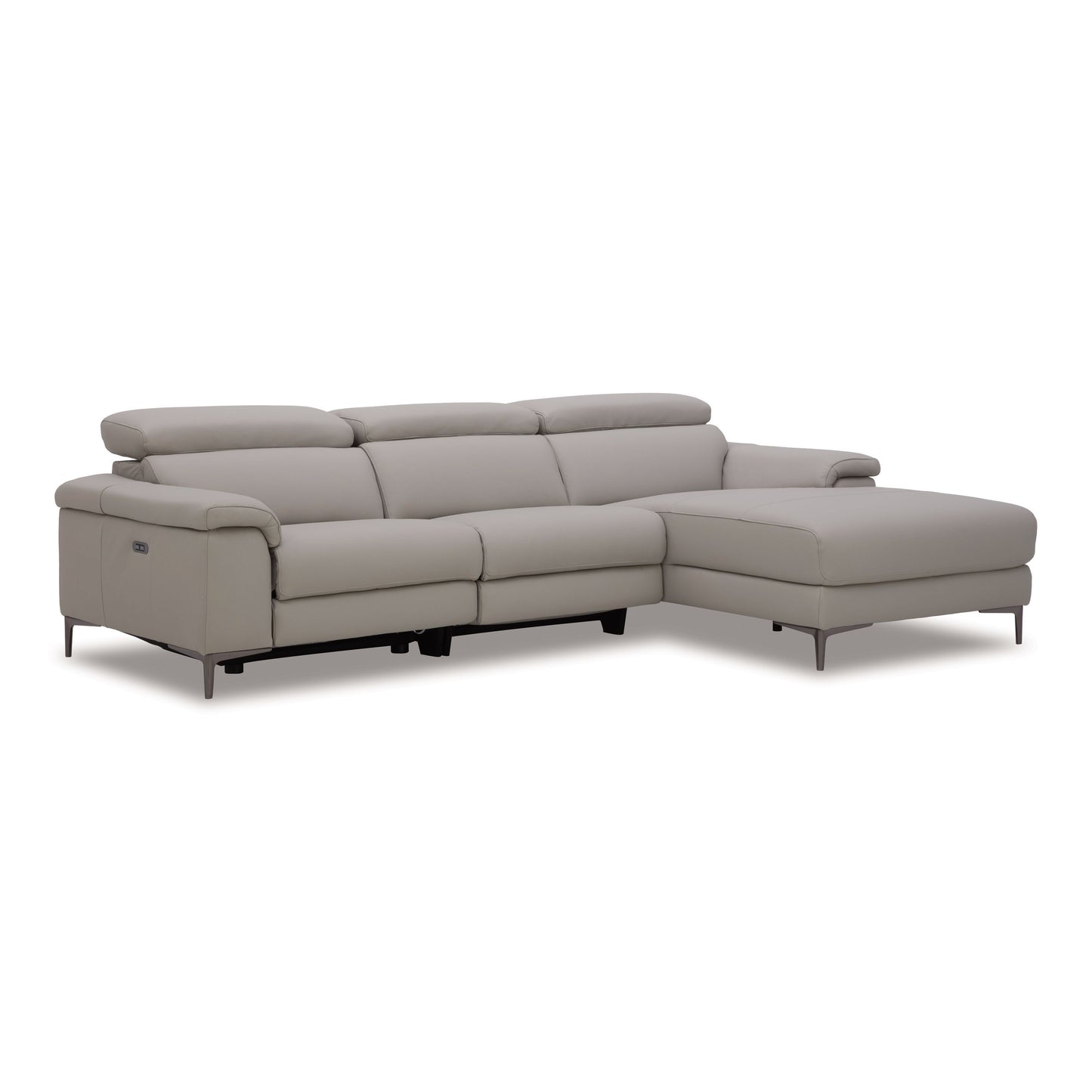 Meidas Light Grey Leather Right‑Facing Chaise Sectional with Recliners