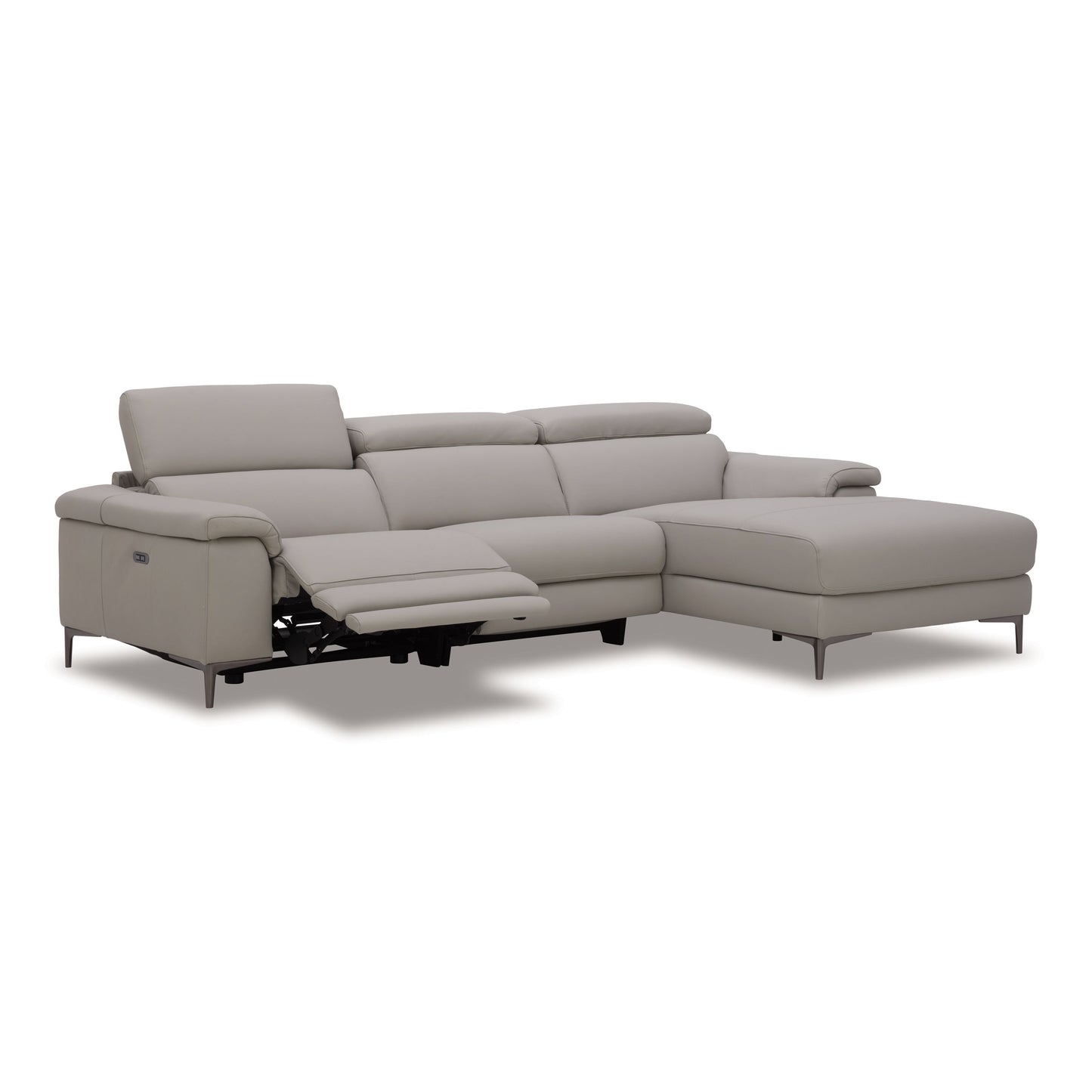 Meidas Light Grey Leather Right‑Facing Chaise Sectional with Recliners